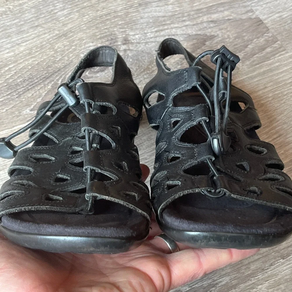 Abeo Gladiator Sandals Black‎ Leather Womens 6